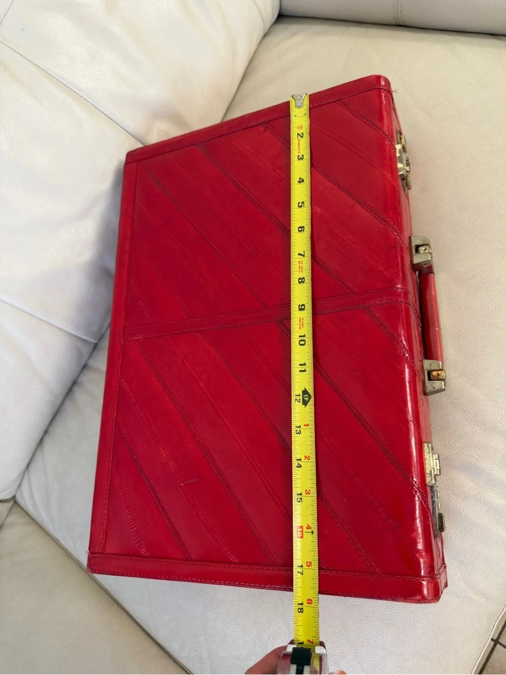 vintage red eel skin leather attaché briefcase features